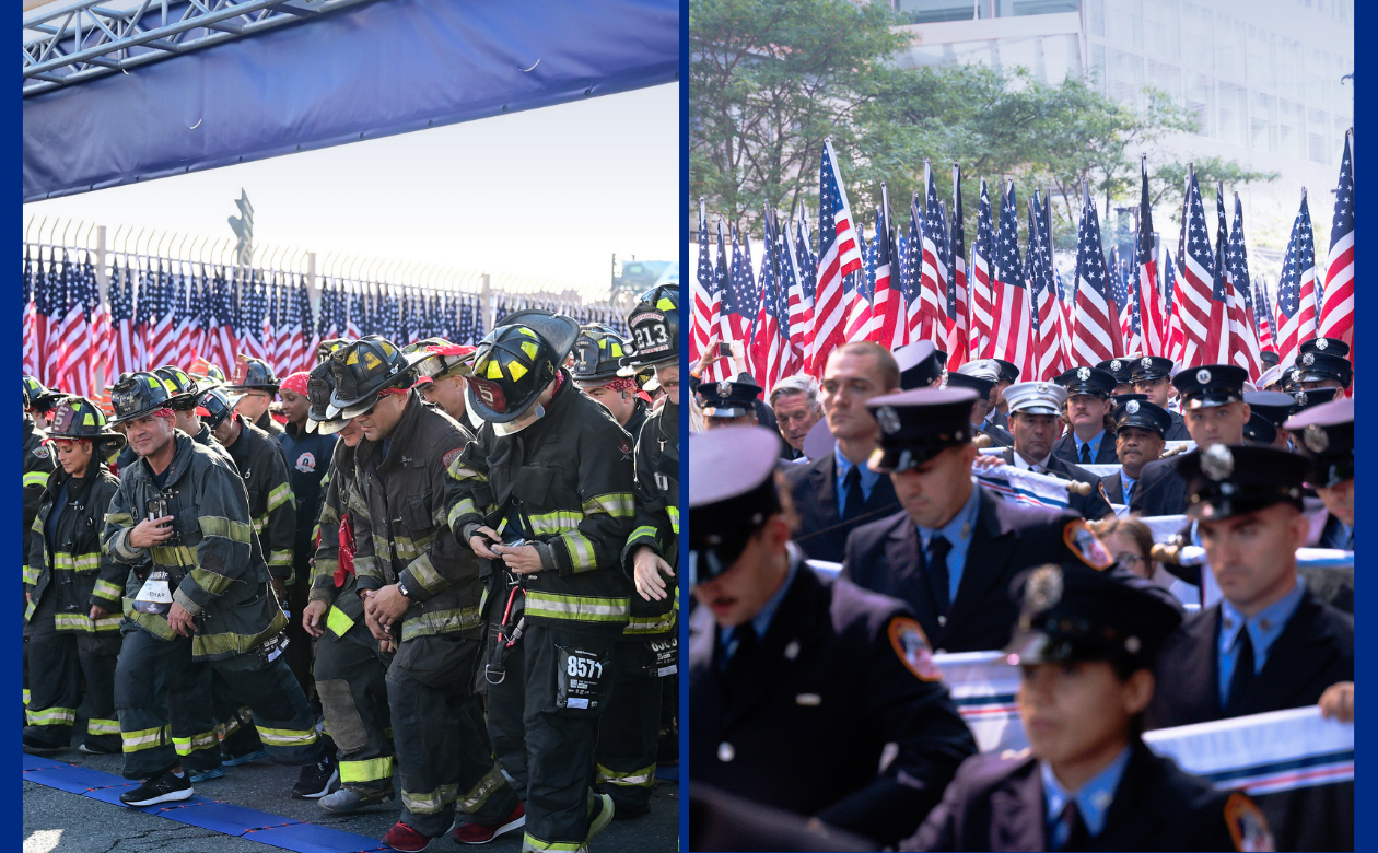 Tunnel to Towers marathon runners firefighters and police in uniform